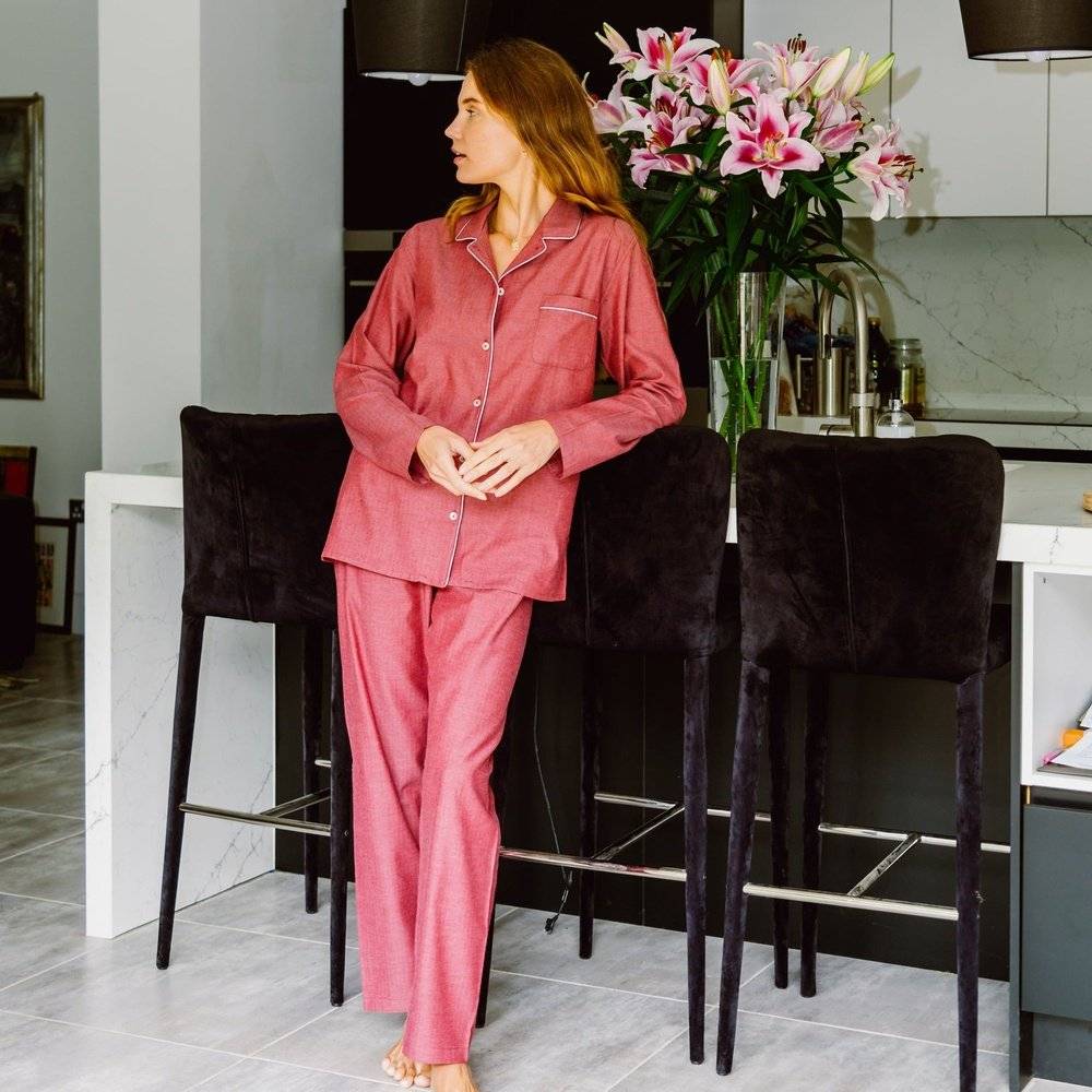 Ladies Pyjamas Brushed Cotton Red - Russo - Image 3